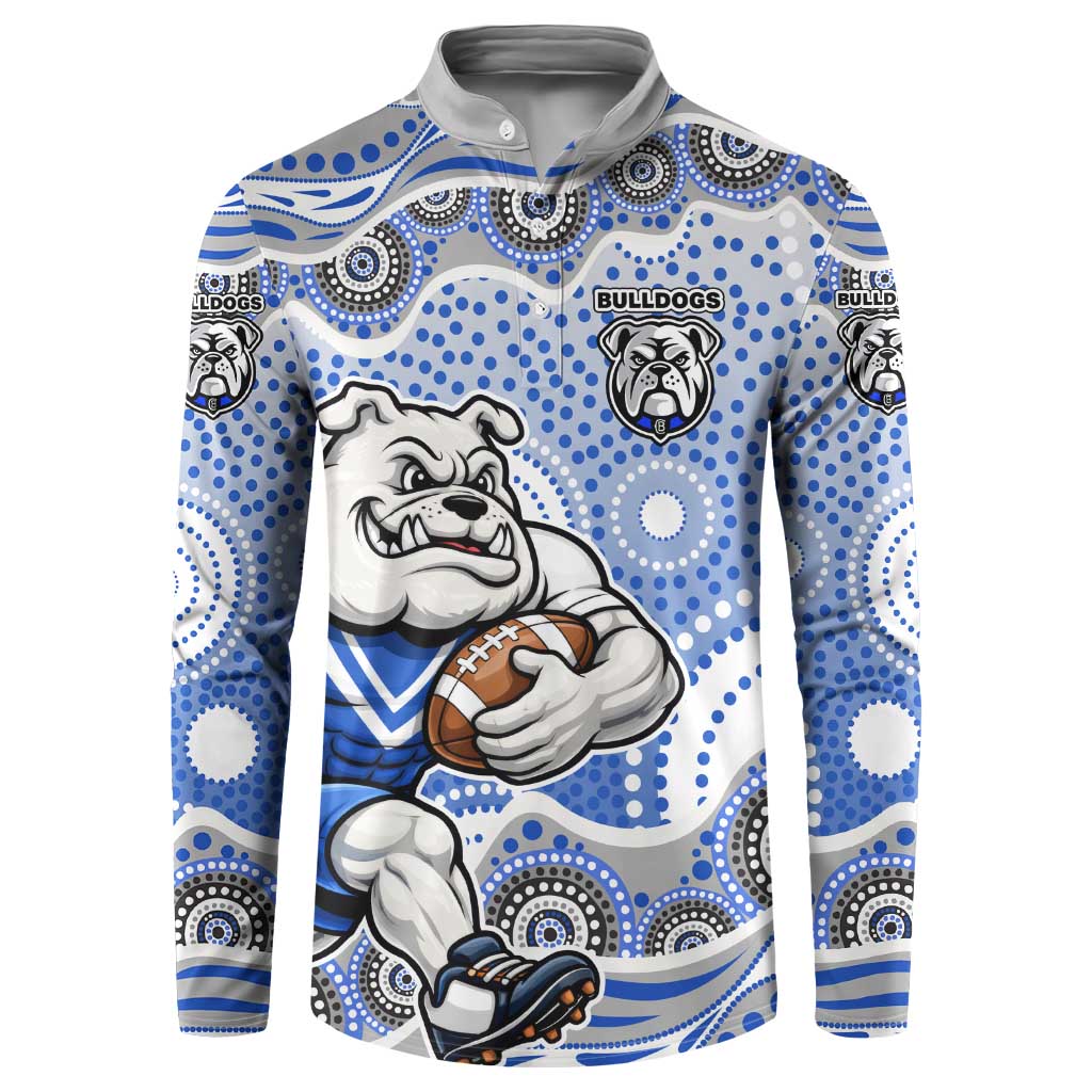 Canterbury-Bankstown Bulldogs Button Sweatshirt Aboriginal Dot Pattern - Rugby Mascot Heritage Pride