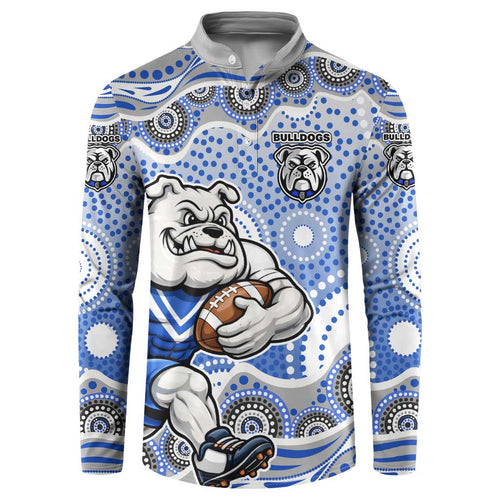 Canterbury-Bankstown Bulldogs Button Sweatshirt Aboriginal Dot Pattern - Rugby Mascot Heritage Pride