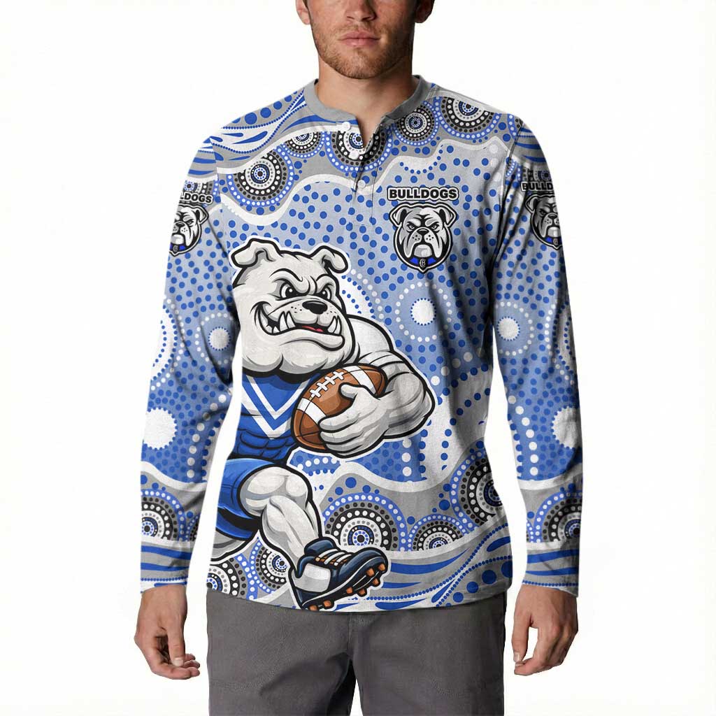 Canterbury-Bankstown Bulldogs Button Sweatshirt Aboriginal Dot Pattern - Rugby Mascot Heritage Pride