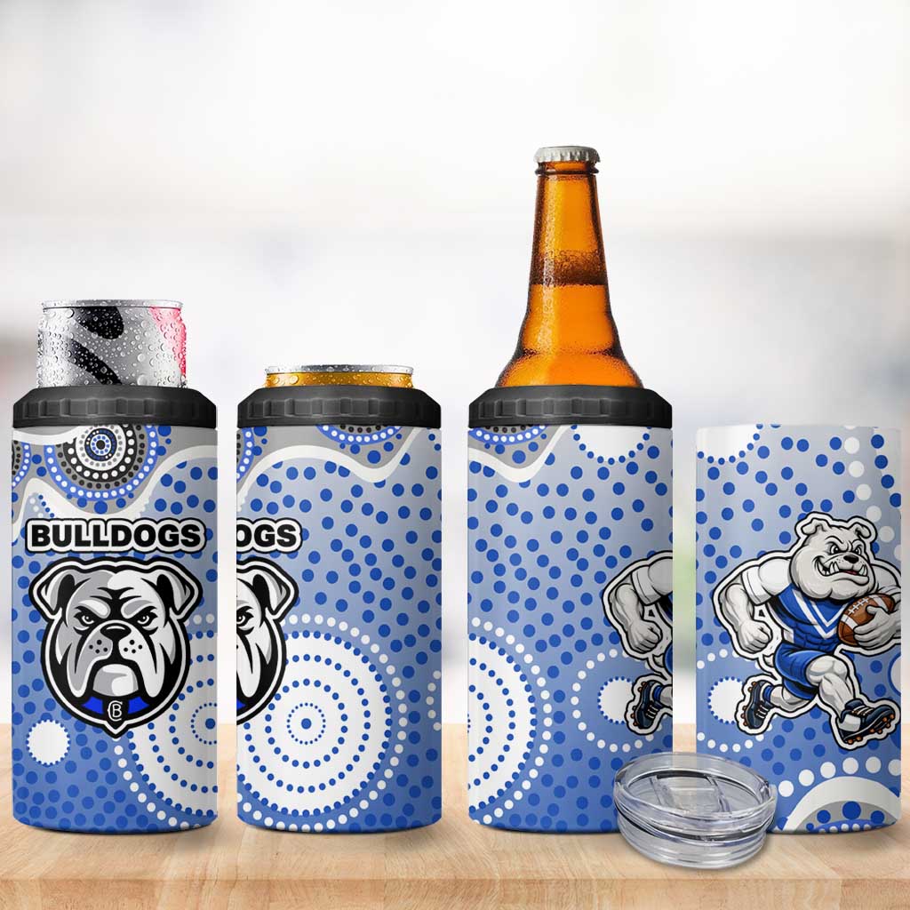 Canterbury-Bankstown Bulldogs 4 in 1 Can Cooler Tumbler Aboriginal Dot Pattern - Rugby Mascot Heritage Pride