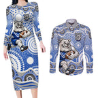 Canterbury-Bankstown Bulldogs Couples Matching Long Sleeve Bodycon Dress and Long Sleeve Button Shirt Aboriginal Dot Pattern - Rugby Mascot Heritage Pride