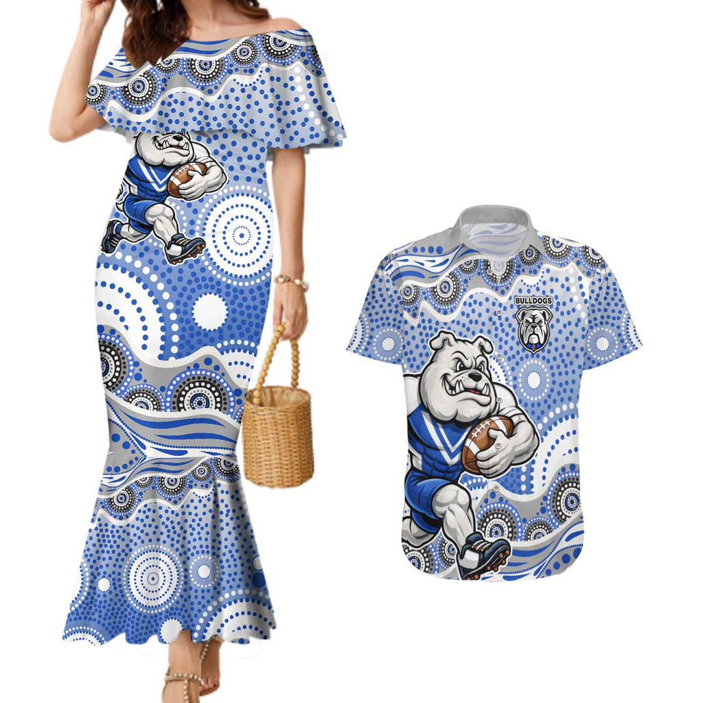 Canterbury-Bankstown Bulldogs Couples Matching Mermaid Dress and Hawaiian Shirt Aboriginal Dot Pattern - Rugby Mascot Heritage Pride