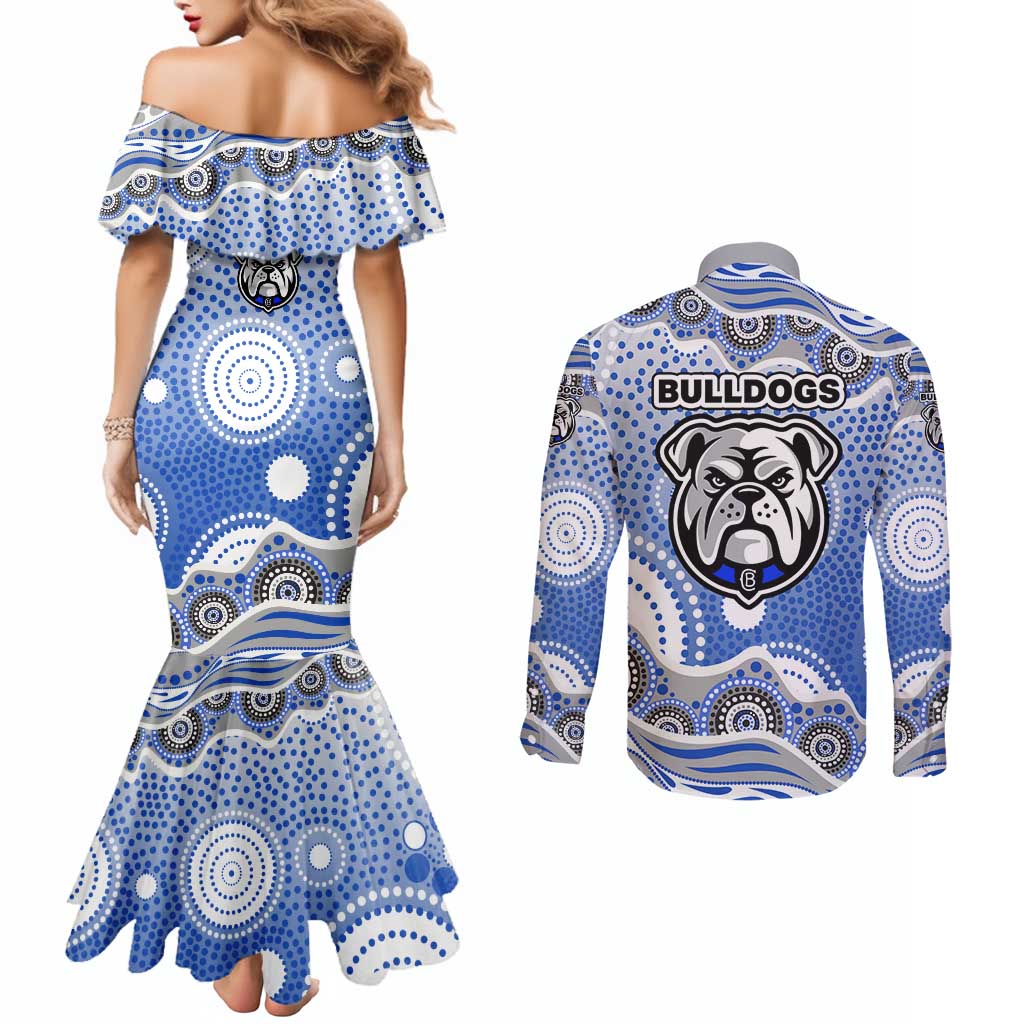 Canterbury-Bankstown Bulldogs Couples Matching Mermaid Dress and Long Sleeve Button Shirt Aboriginal Dot Pattern - Rugby Mascot Heritage Pride