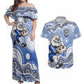 Canterbury-Bankstown Bulldogs Couples Matching Off Shoulder Maxi Dress and Hawaiian Shirt Aboriginal Dot Pattern - Rugby Mascot Heritage Pride