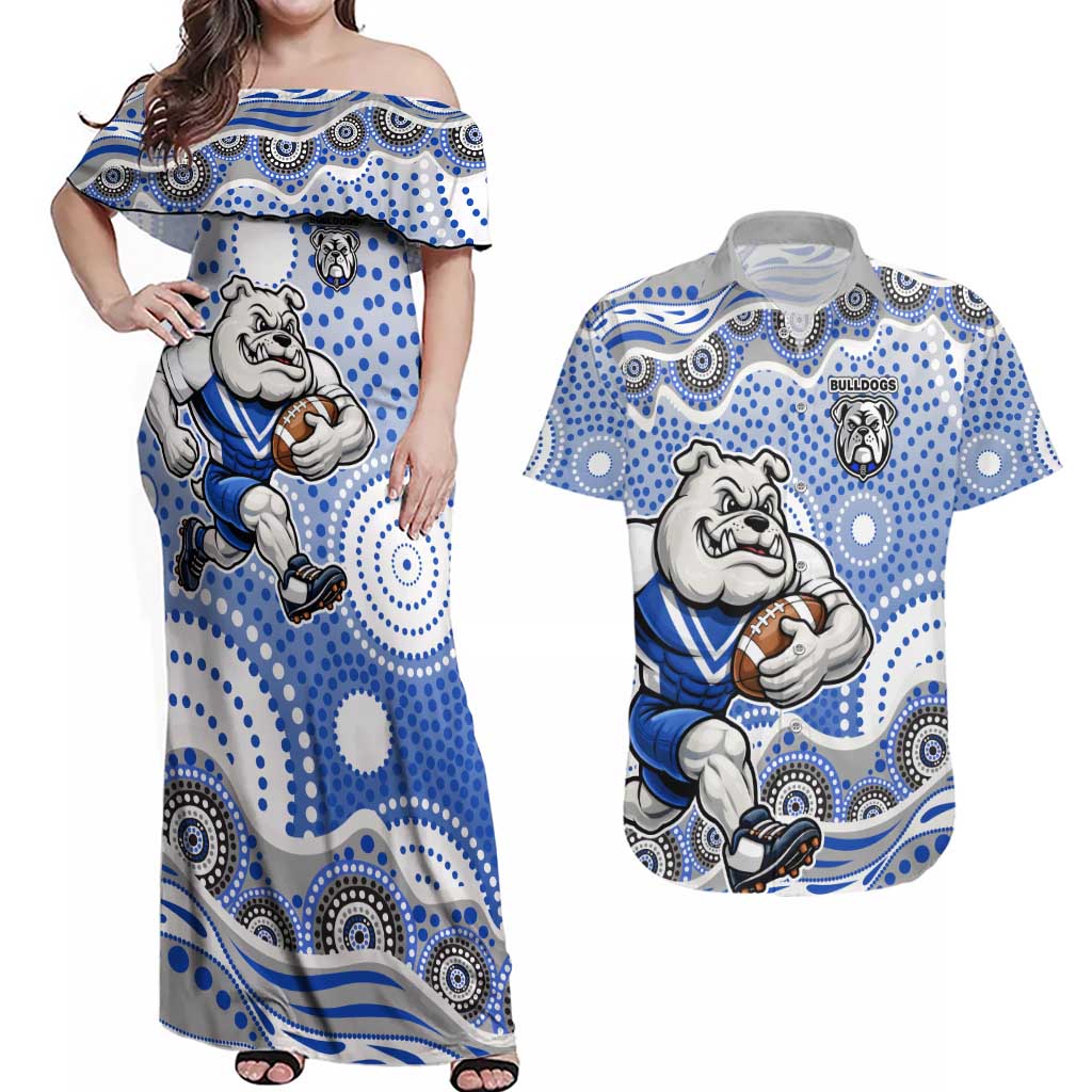 Canterbury-Bankstown Bulldogs Couples Matching Off Shoulder Maxi Dress and Hawaiian Shirt Aboriginal Dot Pattern - Rugby Mascot Heritage Pride