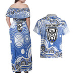 Canterbury-Bankstown Bulldogs Couples Matching Off Shoulder Maxi Dress and Hawaiian Shirt Aboriginal Dot Pattern - Rugby Mascot Heritage Pride