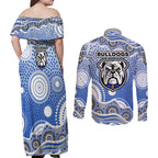 Canterbury-Bankstown Bulldogs Couples Matching Off Shoulder Maxi Dress and Long Sleeve Button Shirt Aboriginal Dot Pattern - Rugby Mascot Heritage Pride