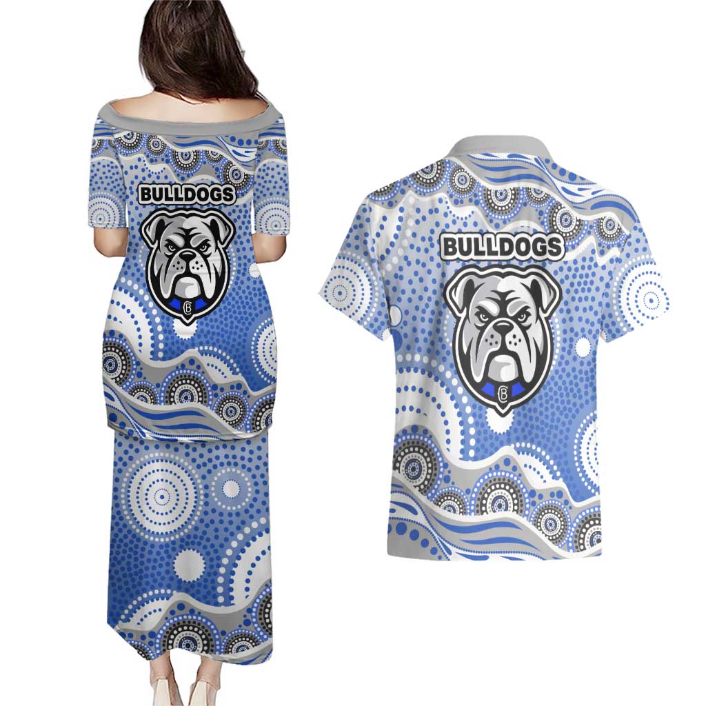 Canterbury-Bankstown Bulldogs Couples Matching Puletasi and Hawaiian Shirt Aboriginal Dot Pattern - Rugby Mascot Heritage Pride
