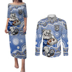 Canterbury-Bankstown Bulldogs Couples Matching Puletasi and Long Sleeve Button Shirt Aboriginal Dot Pattern - Rugby Mascot Heritage Pride