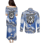 Canterbury-Bankstown Bulldogs Couples Matching Puletasi and Long Sleeve Button Shirt Aboriginal Dot Pattern - Rugby Mascot Heritage Pride