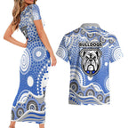 Canterbury-Bankstown Bulldogs Couples Matching Short Sleeve Bodycon Dress and Hawaiian Shirt Aboriginal Dot Pattern - Rugby Mascot Heritage Pride