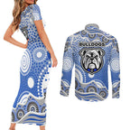 Canterbury-Bankstown Bulldogs Couples Matching Short Sleeve Bodycon Dress and Long Sleeve Button Shirt Aboriginal Dot Pattern - Rugby Mascot Heritage Pride