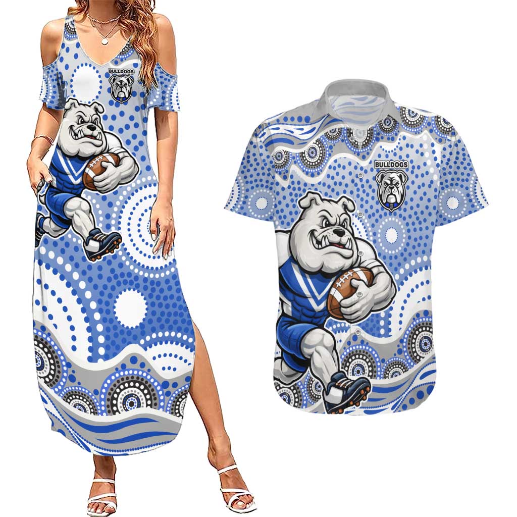 Canterbury-Bankstown Bulldogs Couples Matching Summer Maxi Dress and Hawaiian Shirt Aboriginal Dot Pattern - Rugby Mascot Heritage Pride