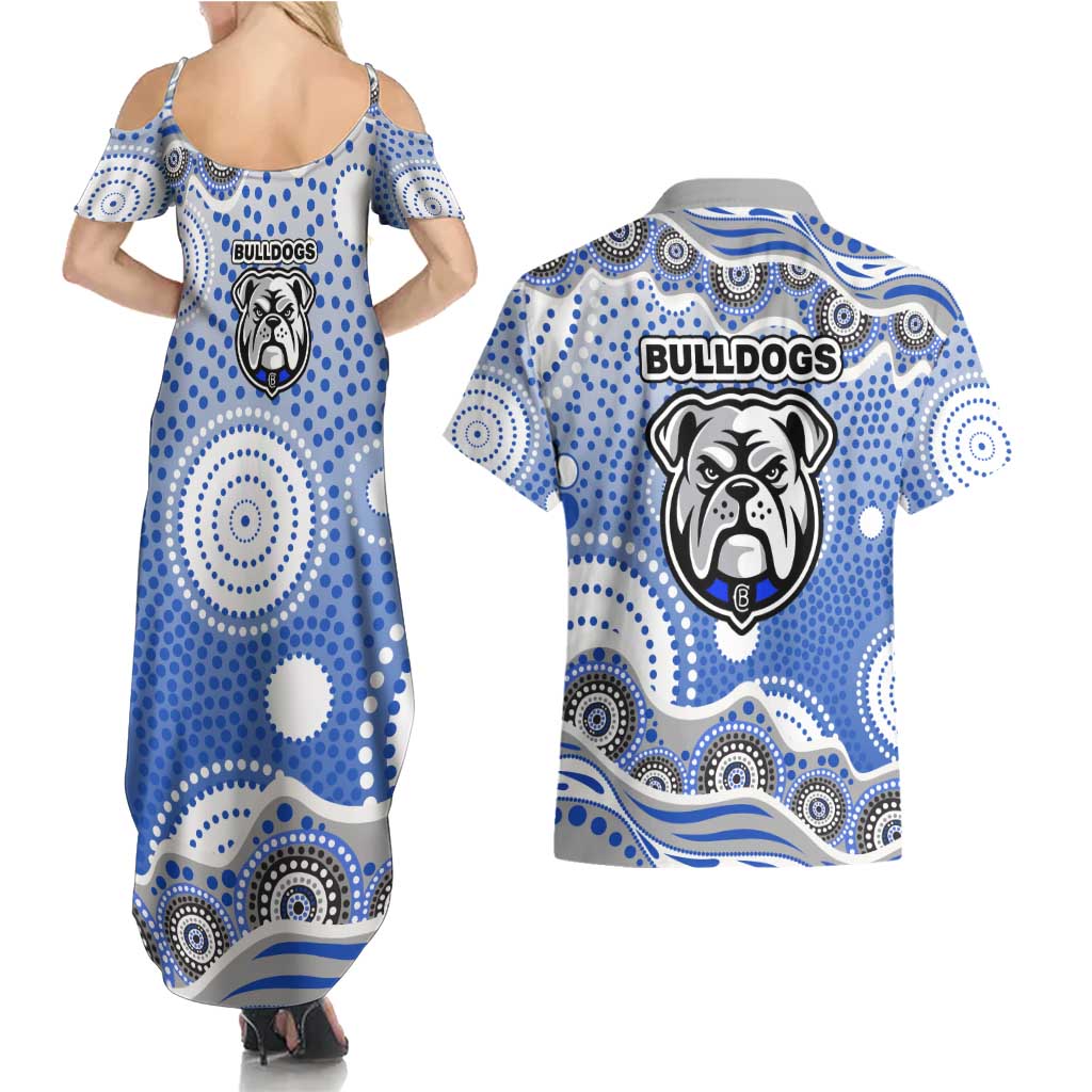 Canterbury-Bankstown Bulldogs Couples Matching Summer Maxi Dress and Hawaiian Shirt Aboriginal Dot Pattern - Rugby Mascot Heritage Pride