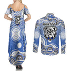 Canterbury-Bankstown Bulldogs Couples Matching Summer Maxi Dress and Long Sleeve Button Shirt Aboriginal Dot Pattern - Rugby Mascot Heritage Pride