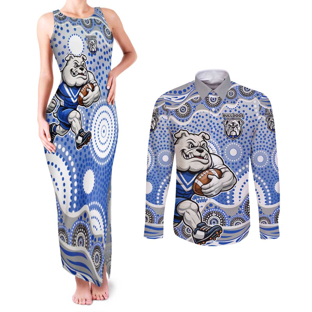 Canterbury-Bankstown Bulldogs Couples Matching Tank Maxi Dress and Long Sleeve Button Shirt Aboriginal Dot Pattern - Rugby Mascot Heritage Pride