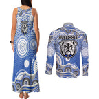 Canterbury-Bankstown Bulldogs Couples Matching Tank Maxi Dress and Long Sleeve Button Shirt Aboriginal Dot Pattern - Rugby Mascot Heritage Pride