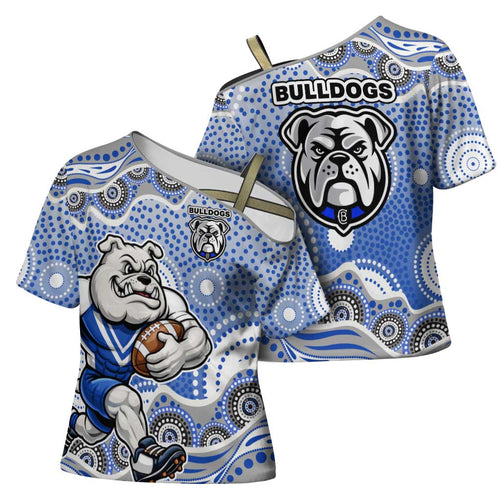 Canterbury-Bankstown Bulldogs Cross Shoulder Shirt Aboriginal Dot Pattern - Rugby Mascot Heritage Pride