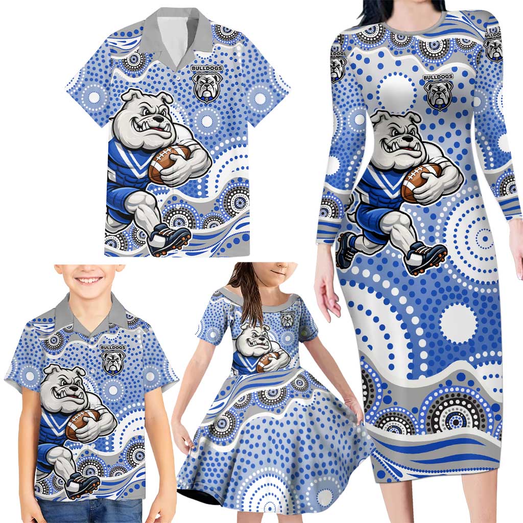 Canterbury-Bankstown Bulldogs Family Matching Long Sleeve Bodycon Dress and Hawaiian Shirt Aboriginal Dot Pattern - Rugby Mascot Heritage Pride