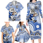 Canterbury-Bankstown Bulldogs Family Matching Long Sleeve Bodycon Dress and Hawaiian Shirt Aboriginal Dot Pattern - Rugby Mascot Heritage Pride