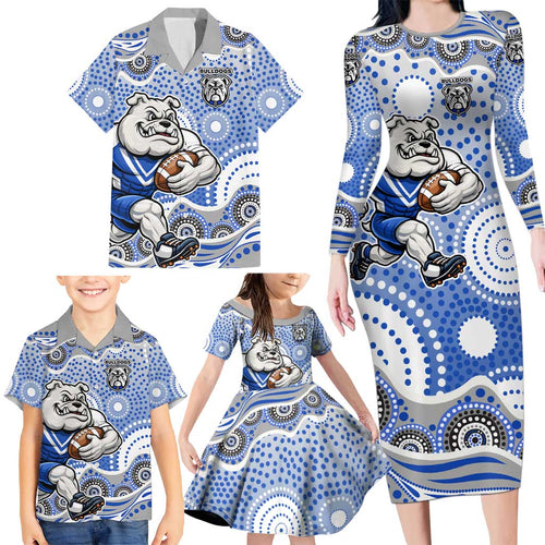 Canterbury-Bankstown Bulldogs Family Matching Long Sleeve Bodycon Dress and Hawaiian Shirt Aboriginal Dot Pattern - Rugby Mascot Heritage Pride