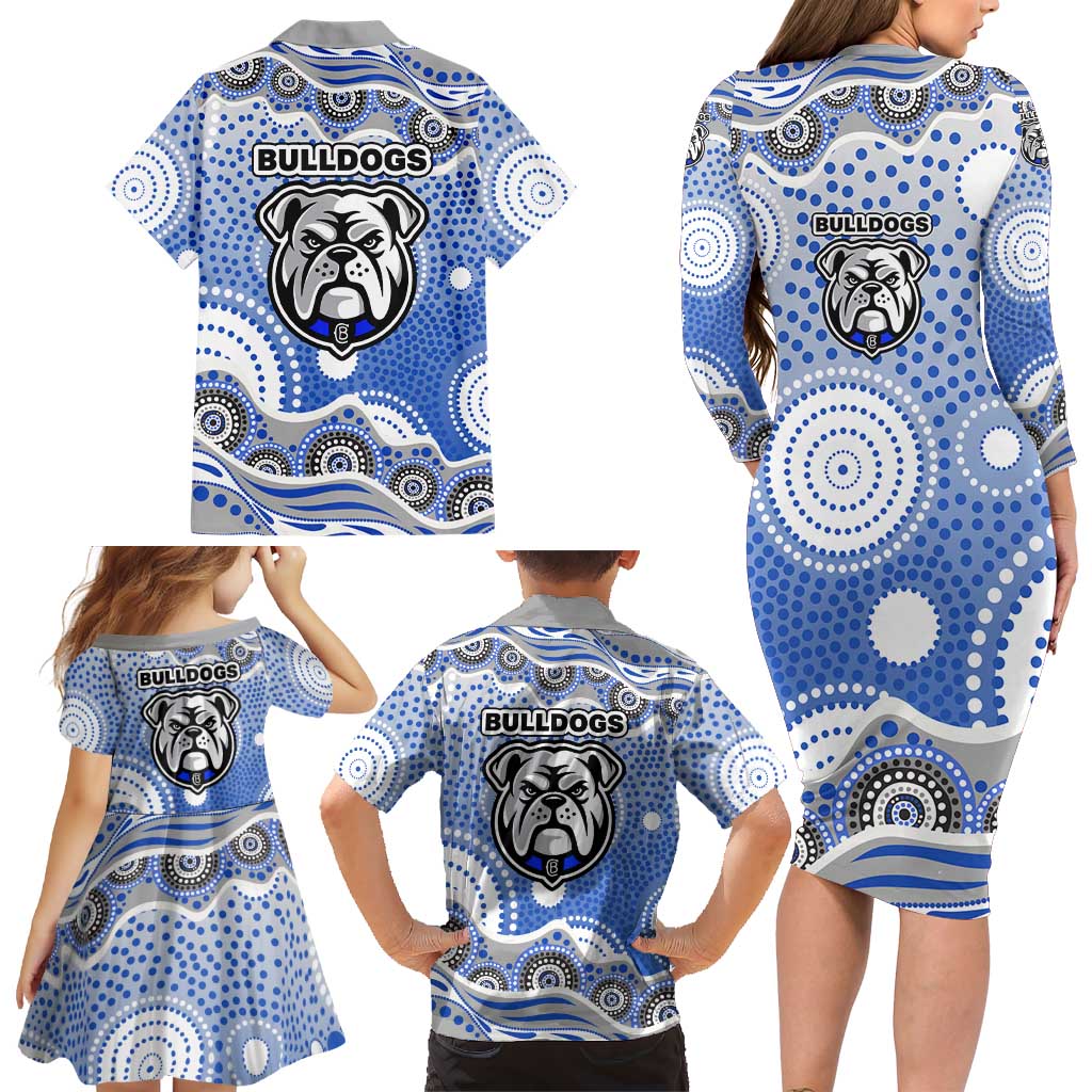 Canterbury-Bankstown Bulldogs Family Matching Long Sleeve Bodycon Dress and Hawaiian Shirt Aboriginal Dot Pattern - Rugby Mascot Heritage Pride