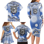 Canterbury-Bankstown Bulldogs Family Matching Long Sleeve Bodycon Dress and Hawaiian Shirt Aboriginal Dot Pattern - Rugby Mascot Heritage Pride