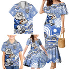 Canterbury-Bankstown Bulldogs Family Matching Mermaid Dress and Hawaiian Shirt Aboriginal Dot Pattern - Rugby Mascot Heritage Pride