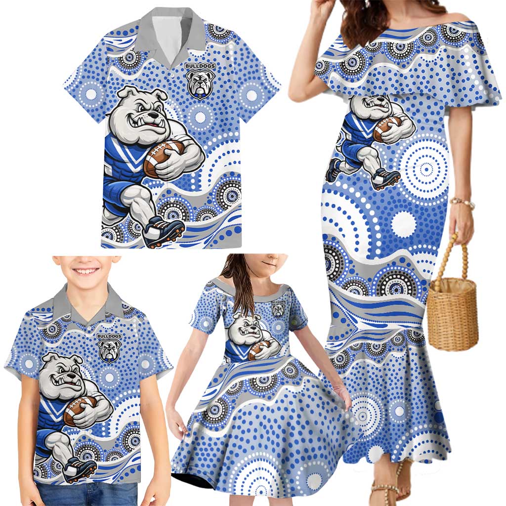 Canterbury-Bankstown Bulldogs Family Matching Mermaid Dress and Hawaiian Shirt Aboriginal Dot Pattern - Rugby Mascot Heritage Pride