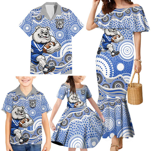 Canterbury-Bankstown Bulldogs Family Matching Mermaid Dress and Hawaiian Shirt Aboriginal Dot Pattern - Rugby Mascot Heritage Pride