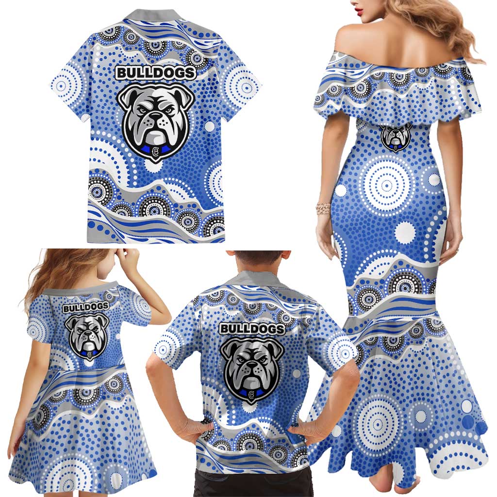 Canterbury-Bankstown Bulldogs Family Matching Mermaid Dress and Hawaiian Shirt Aboriginal Dot Pattern - Rugby Mascot Heritage Pride