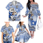 Canterbury-Bankstown Bulldogs Family Matching Off The Shoulder Long Sleeve Dress and Hawaiian Shirt Aboriginal Dot Pattern - Rugby Mascot Heritage Pride