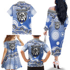 Canterbury-Bankstown Bulldogs Family Matching Off The Shoulder Long Sleeve Dress and Hawaiian Shirt Aboriginal Dot Pattern - Rugby Mascot Heritage Pride