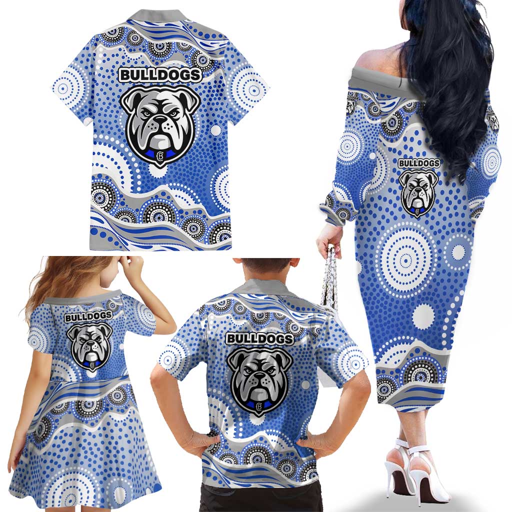 Canterbury-Bankstown Bulldogs Family Matching Off The Shoulder Long Sleeve Dress and Hawaiian Shirt Aboriginal Dot Pattern - Rugby Mascot Heritage Pride