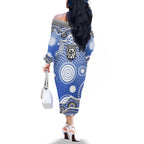 Canterbury-Bankstown Bulldogs Family Matching Off The Shoulder Long Sleeve Dress and Hawaiian Shirt Aboriginal Dot Pattern - Rugby Mascot Heritage Pride
