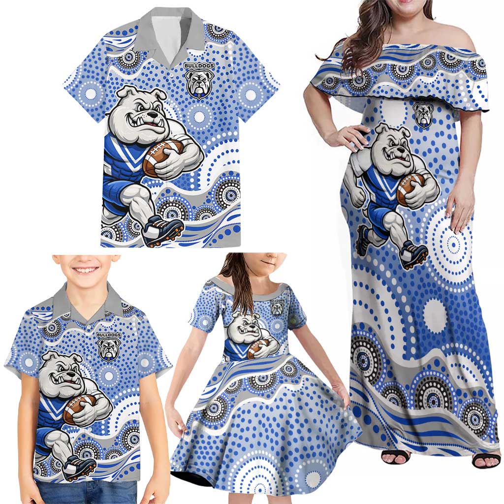 Canterbury-Bankstown Bulldogs Family Matching Off Shoulder Maxi Dress and Hawaiian Shirt Aboriginal Dot Pattern - Rugby Mascot Heritage Pride