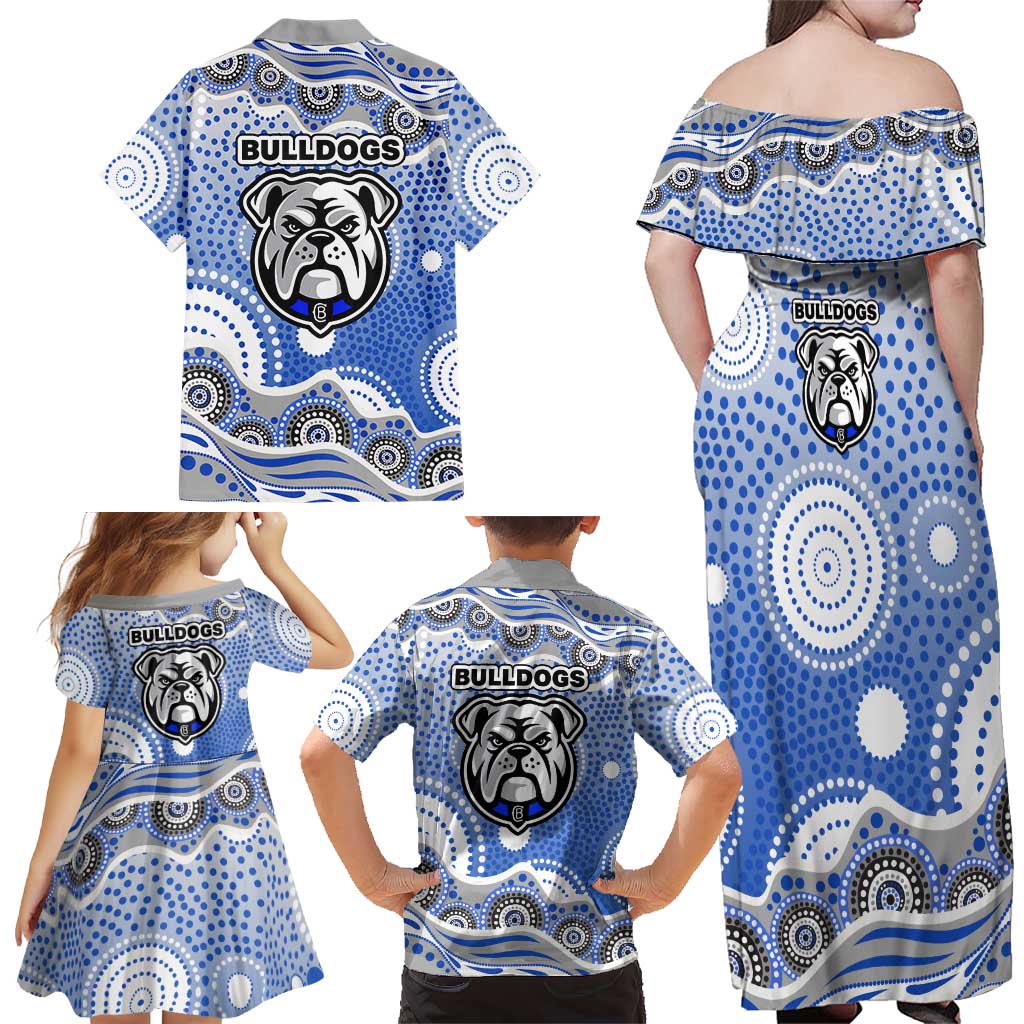 Canterbury-Bankstown Bulldogs Family Matching Off Shoulder Maxi Dress and Hawaiian Shirt Aboriginal Dot Pattern - Rugby Mascot Heritage Pride