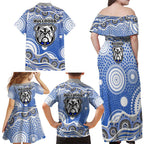 Canterbury-Bankstown Bulldogs Family Matching Off Shoulder Maxi Dress and Hawaiian Shirt Aboriginal Dot Pattern - Rugby Mascot Heritage Pride