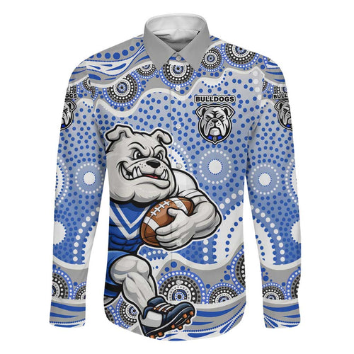 Canterbury-Bankstown Bulldogs Family Matching Off Shoulder Maxi Dress and Hawaiian Shirt Aboriginal Dot Pattern - Rugby Mascot Heritage Pride