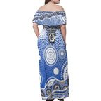 Canterbury-Bankstown Bulldogs Family Matching Off Shoulder Maxi Dress and Hawaiian Shirt Aboriginal Dot Pattern - Rugby Mascot Heritage Pride