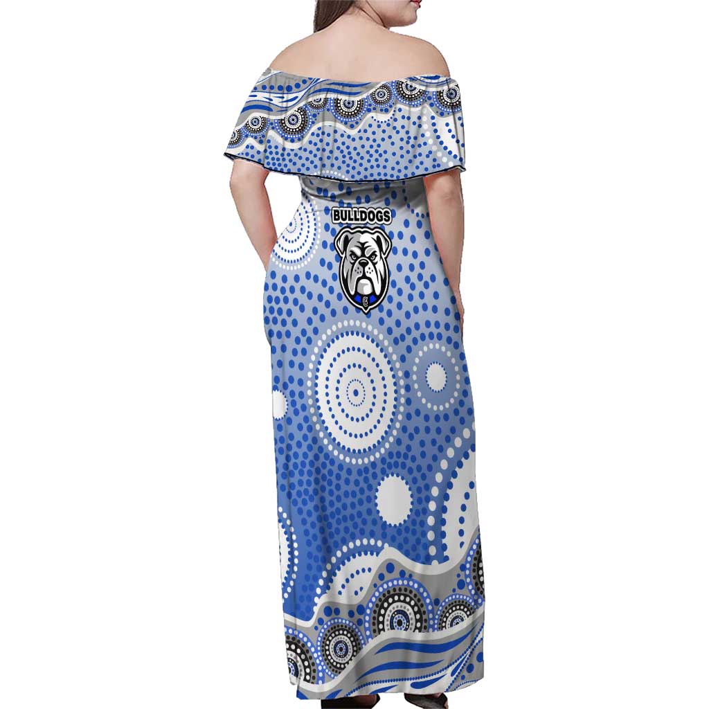 Canterbury-Bankstown Bulldogs Family Matching Off Shoulder Maxi Dress and Hawaiian Shirt Aboriginal Dot Pattern - Rugby Mascot Heritage Pride