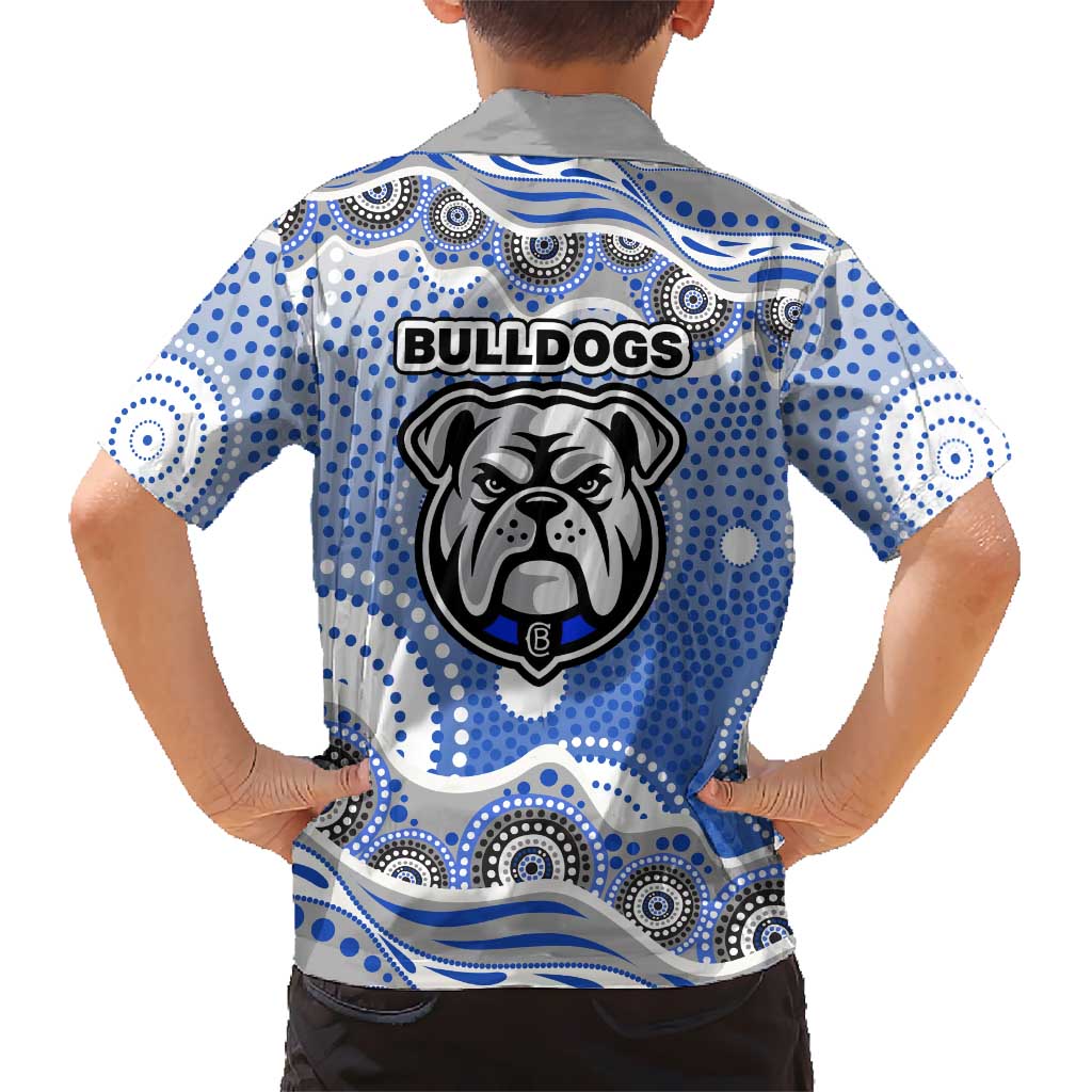 Canterbury-Bankstown Bulldogs Family Matching Off Shoulder Short Dress and Hawaiian Shirt Aboriginal Dot Pattern - Rugby Mascot Heritage Pride
