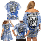 Canterbury-Bankstown Bulldogs Family Matching Off Shoulder Short Dress and Hawaiian Shirt Aboriginal Dot Pattern - Rugby Mascot Heritage Pride