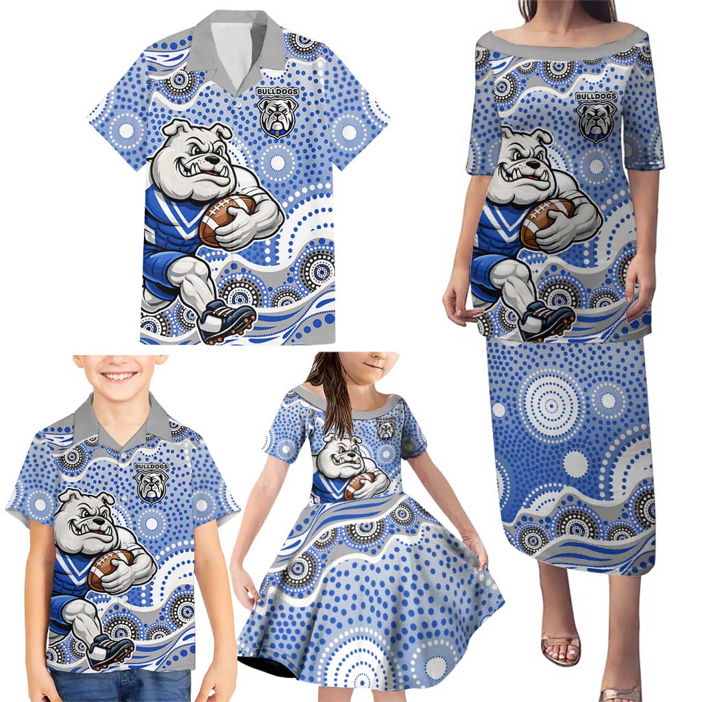 Canterbury-Bankstown Bulldogs Family Matching Puletasi and Hawaiian Shirt Aboriginal Dot Pattern - Rugby Mascot Heritage Pride