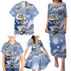 Canterbury-Bankstown Bulldogs Family Matching Puletasi and Hawaiian Shirt Aboriginal Dot Pattern - Rugby Mascot Heritage Pride