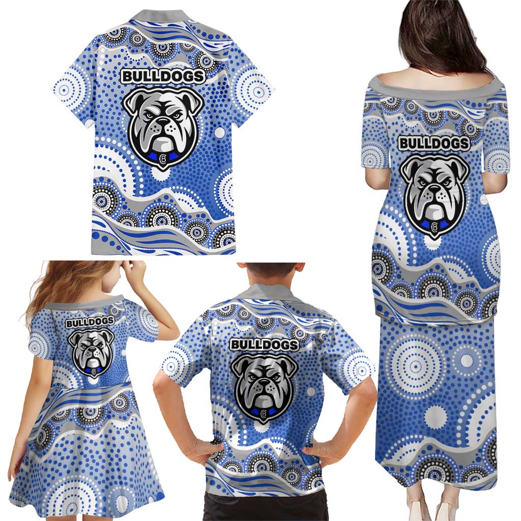Canterbury-Bankstown Bulldogs Family Matching Puletasi and Hawaiian Shirt Aboriginal Dot Pattern - Rugby Mascot Heritage Pride