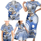 Canterbury-Bankstown Bulldogs Family Matching Short Sleeve Bodycon Dress and Hawaiian Shirt Aboriginal Dot Pattern - Rugby Mascot Heritage Pride