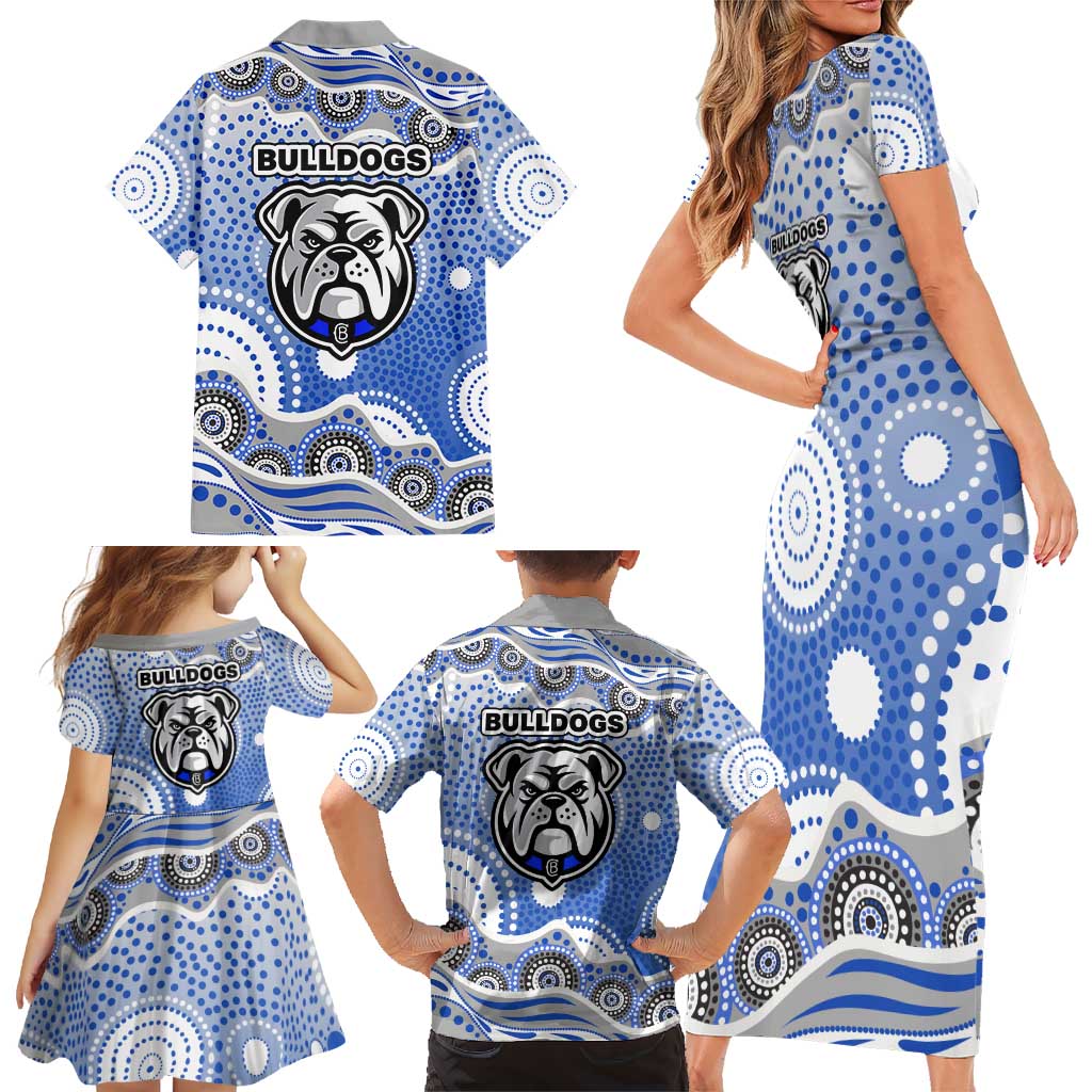 Canterbury-Bankstown Bulldogs Family Matching Short Sleeve Bodycon Dress and Hawaiian Shirt Aboriginal Dot Pattern - Rugby Mascot Heritage Pride