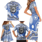 Canterbury-Bankstown Bulldogs Family Matching Short Sleeve Bodycon Dress and Hawaiian Shirt Aboriginal Dot Pattern - Rugby Mascot Heritage Pride