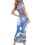Canterbury-Bankstown Bulldogs Family Matching Short Sleeve Bodycon Dress and Hawaiian Shirt Aboriginal Dot Pattern - Rugby Mascot Heritage Pride